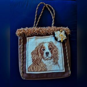 Large Needlepoint Cavalier King Charles Spaniel Tote